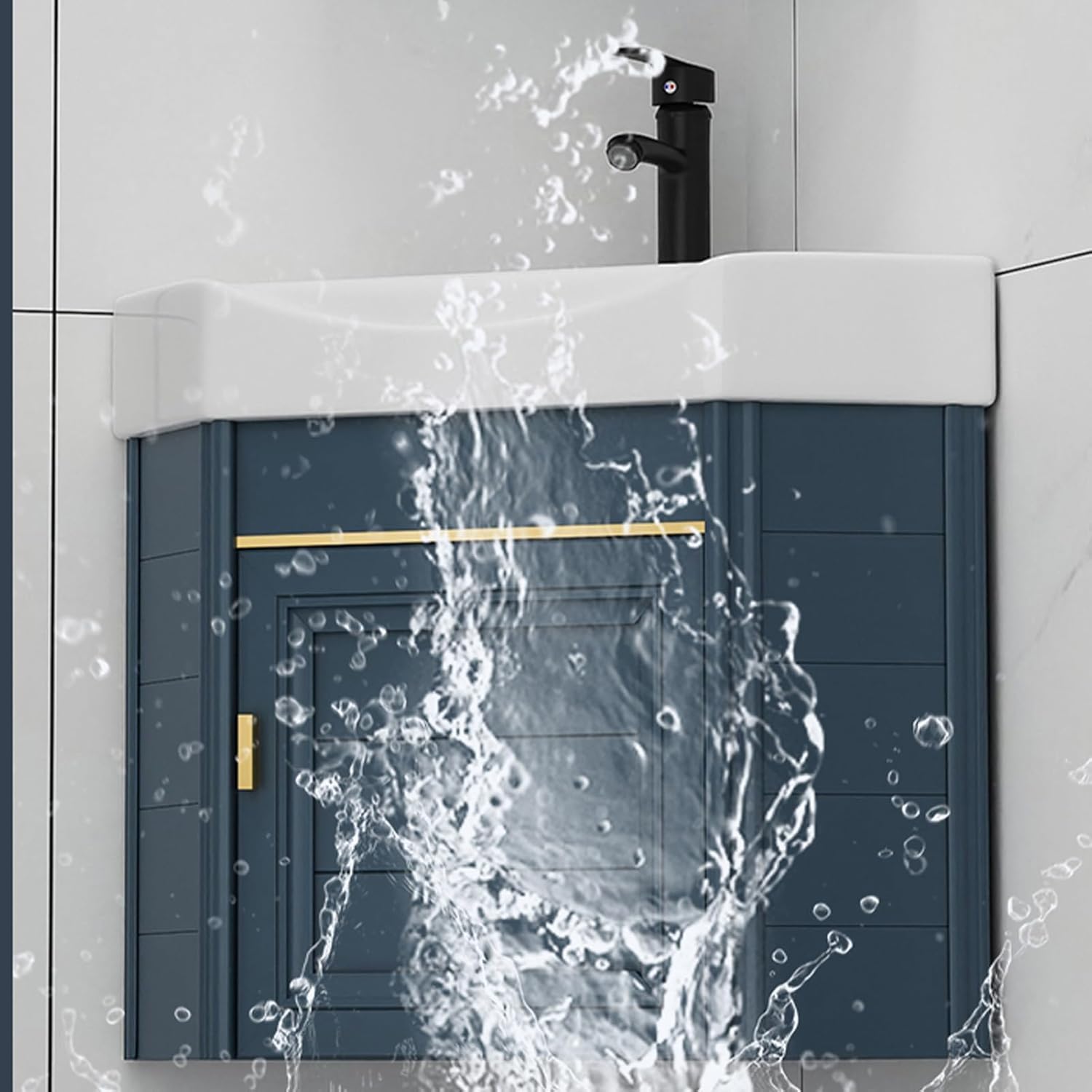 bathroom sink, corner bathroom vanity, ceramic sink with Storage container, wall mount bathroom sink, corner sink bathroom, wall mounted storage cabinets(38cm/14.9in)