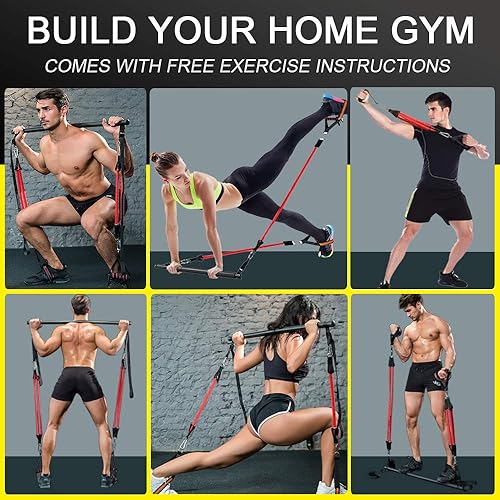 Miniatura 2 de FOSER Kit de barra de pilates portátil, versión mejorada de palo de ejercicio desmontable, banda de resistencia ajustable antirotura de 60 a 180
