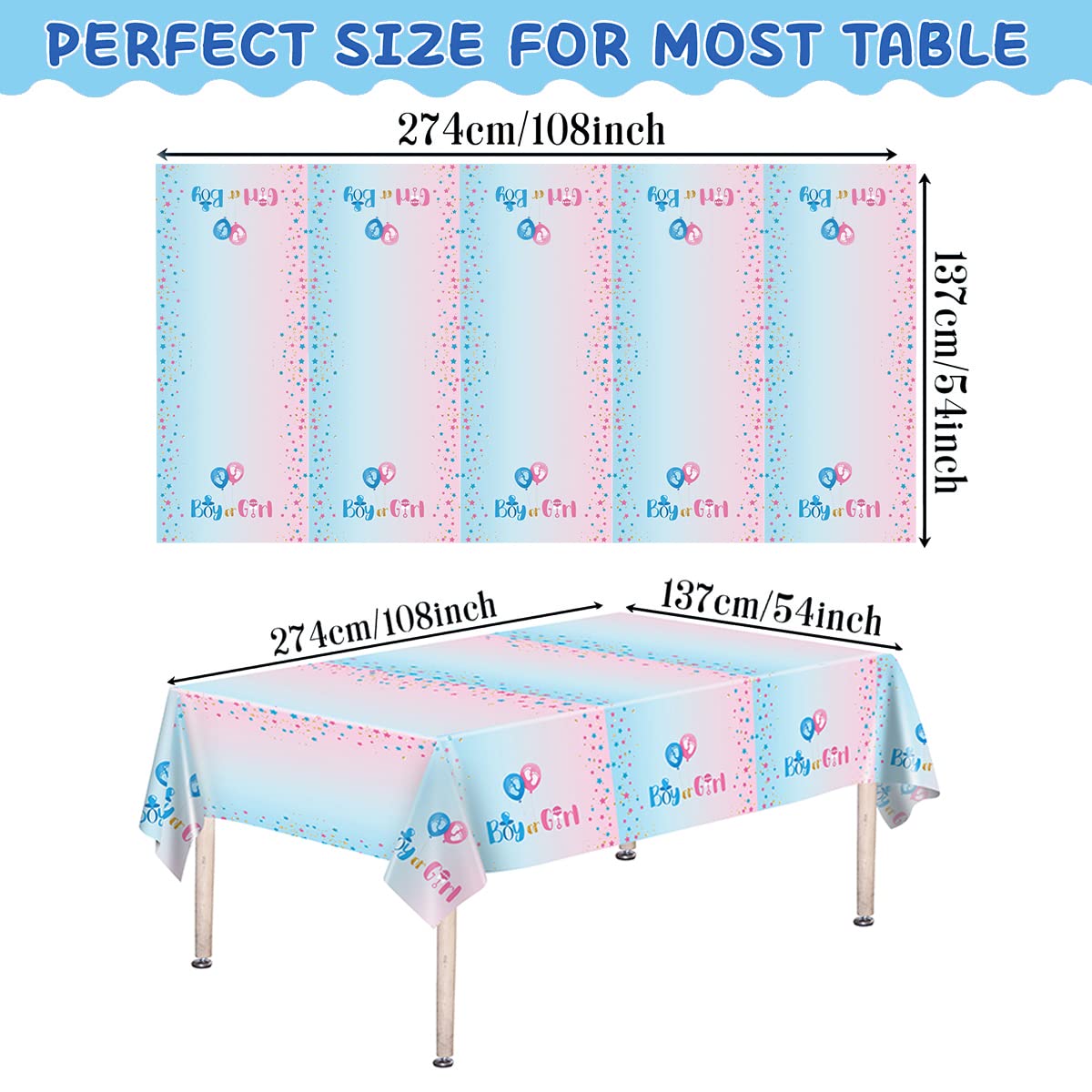 DaiUni Gender Reveal Tablecloth - Pink & Blue Plastic Disposable Cover, 54"x108" For Party - View #3