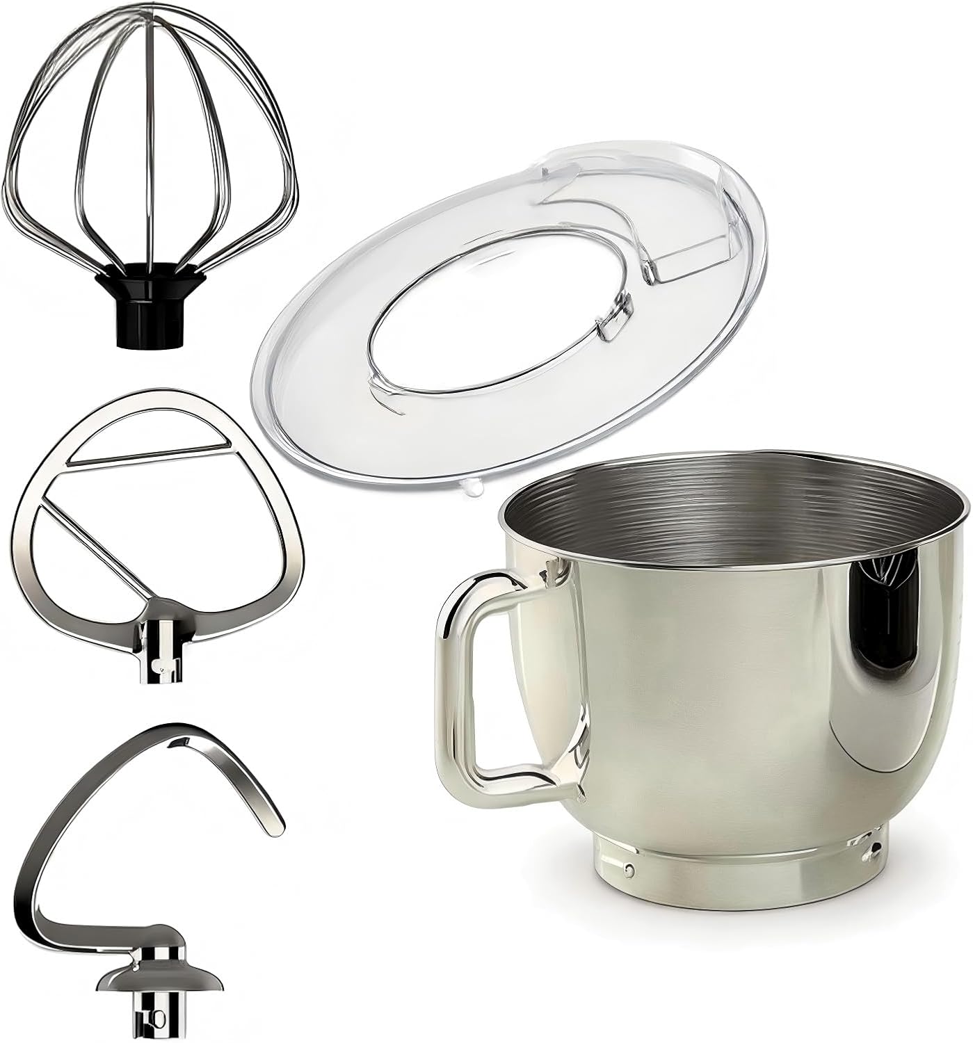 Stand mixer accessory 5-piece set,Mixing Bowl,Splash Guard,Whisk,Beater,Dough Hook