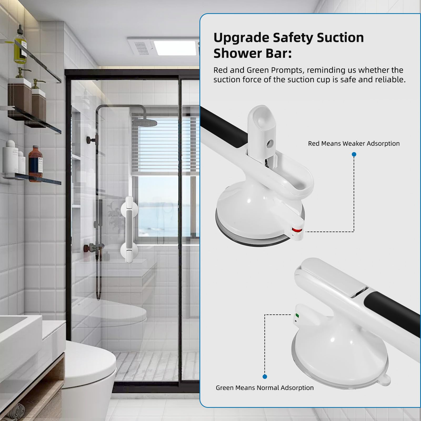 Barra de agarre para bañeras y duchas, barra de agarre de seguridad de succión de 12 pulgadas con 1 bola de baño, asas de ducha sin perforación, pasamanos para personas mayores, niños