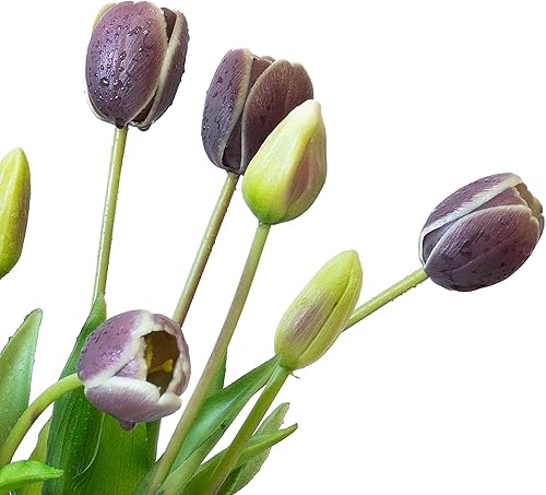 Miniatura 157 de 15 flores de tulipanes artificiales, ramo de látex de tacto real, tulipanes falsos para oficina, boda, fiesta, hogar, cocina, jardín