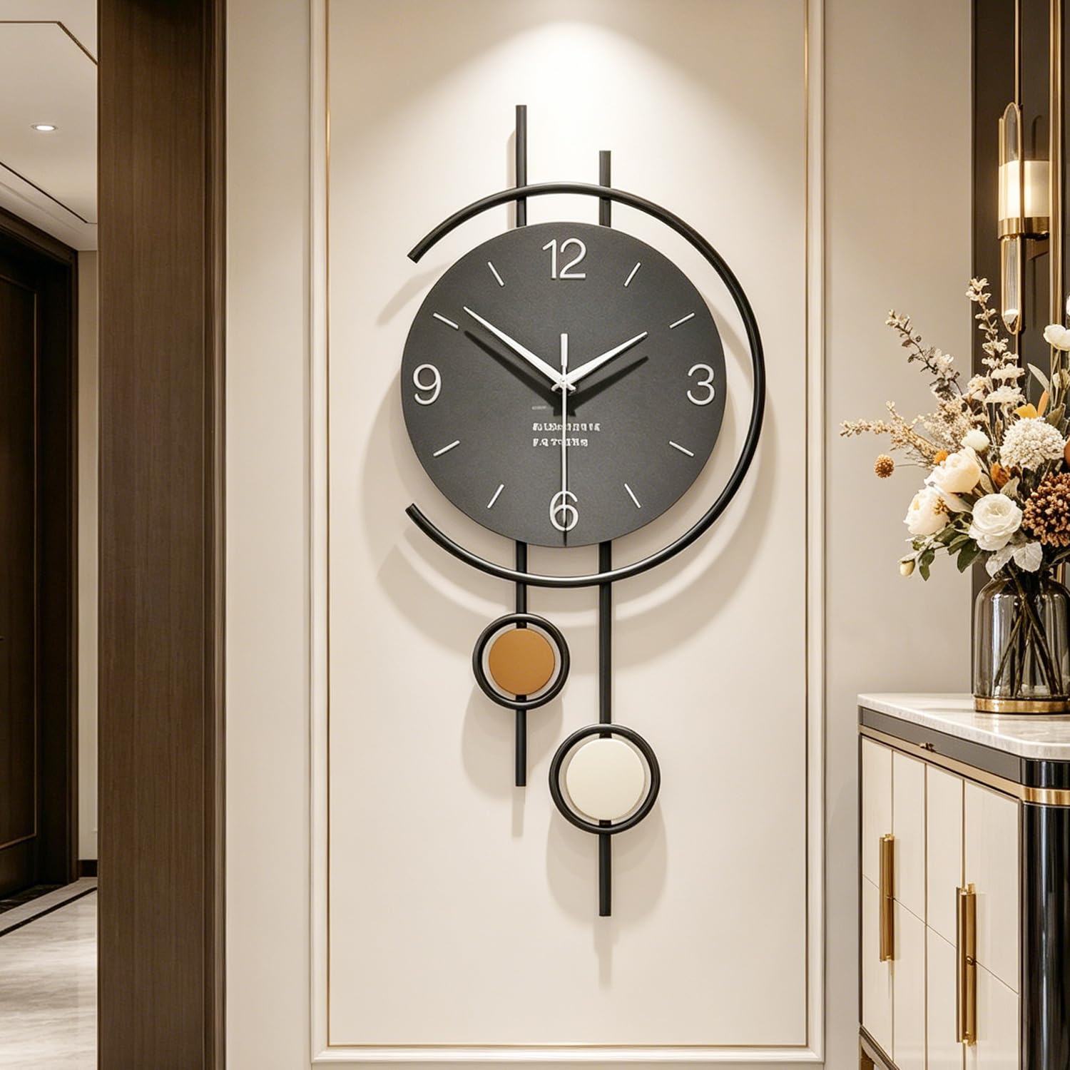 AMOTOFO Large Wall Clock for Home Decor, Non-Ticking & Silent Wall Clocks with Pendulum for Living Room/Home/Bedroom/Office/Kitchen /12.2 * 26.7 Inch