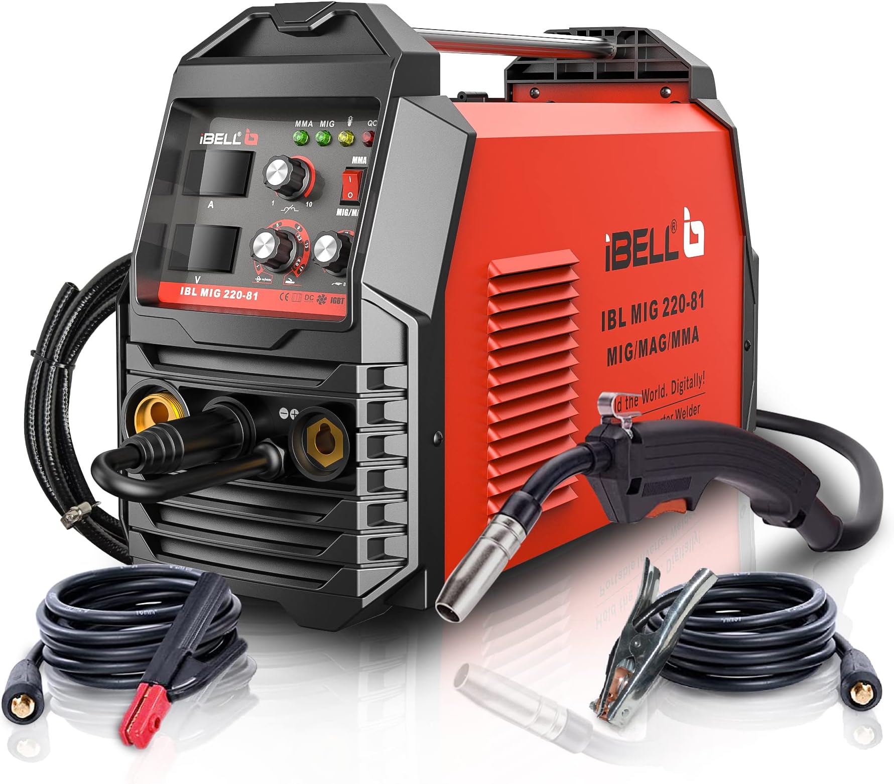 iBELL M220-81 Digital MIG/MAG/MMA Welder | 220A, 3-in-1 Multiprocess Welding Machine | Gas & Gasless Compatible | Supports 1kg & 5kg Spool | 220V | 1-Year Warranty