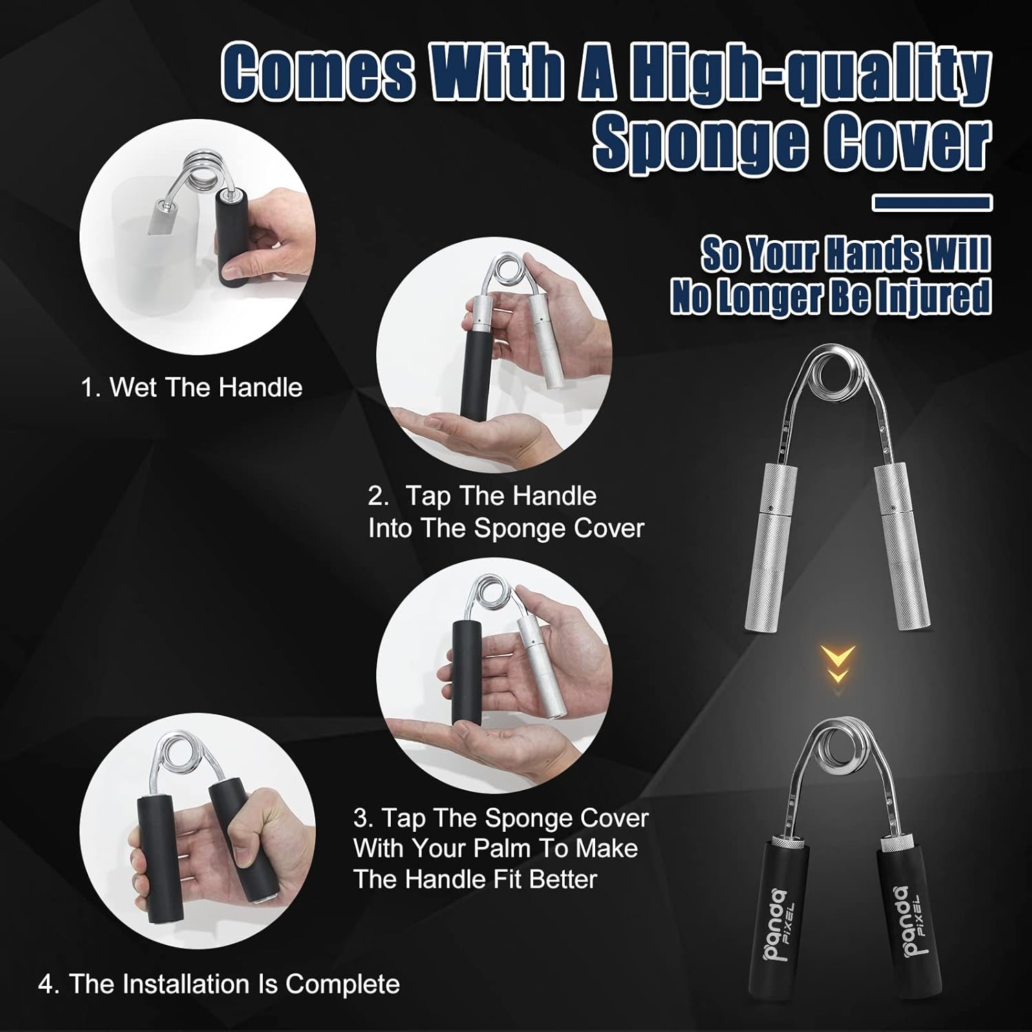 Pixel Panda 50-150 Lbs Adjustable Hand Grip Strengthener, Upgraded Grip Strength Trainer, Metal Hand Exercisers for Strength Extended Bold Handle, Spring No Rust, for Exercise and Training : Sports & Outdoors