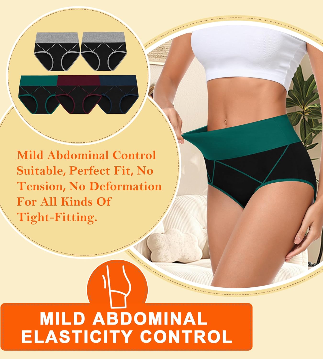 MISSWHO Womens High Waisted Cotton Underwear Full Coverage Soft Double-Layer Waistedband Panties (Regular & Plus Size) - Image 3