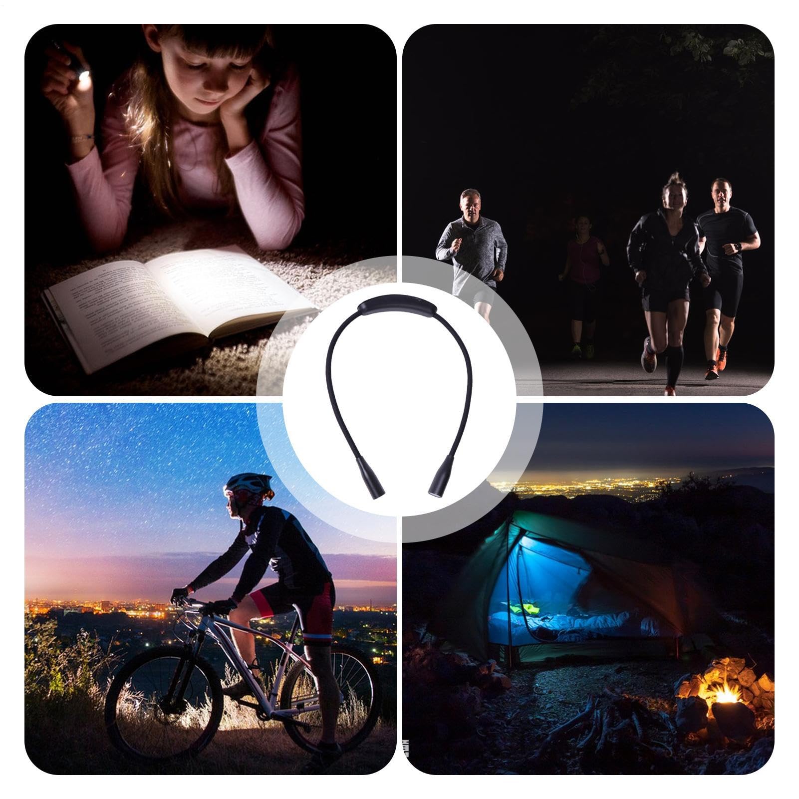 Luz de lectura de cuello LED - Lámpara de libro portátil recargable USB, iluminación flexible de mano, viga de cuidado de los ojos | Marco liviano con brazos ajustables para acampar para reparar el tr