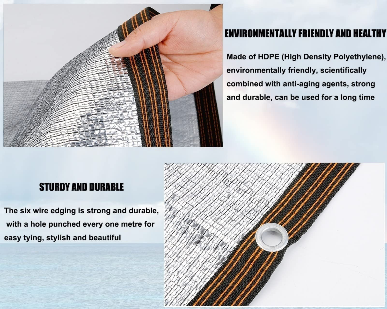 Silber Alufolie Sonnenschutznetz, 55% 65% 85% 95% Schattennetz UV-Resistant Sonnensegel, Outdoor Schattierung Netz Panels mit Ösen für Blumen, Pflanzen, Gewächshaus, Patio Lawn