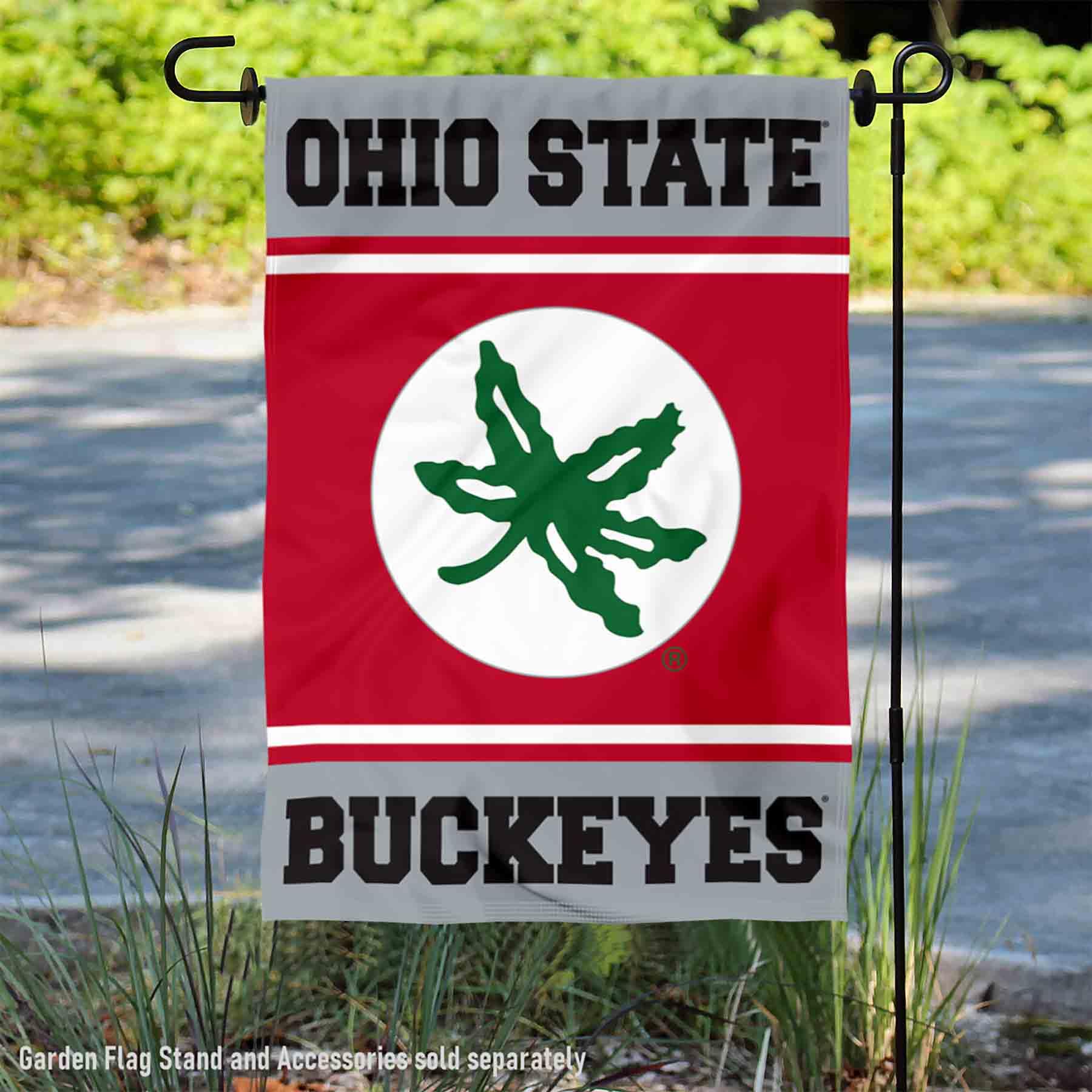 College Flags & Banners Co. Ohio State Buckeyes Buckeye Leaf Double Sided Garden Yard Flag