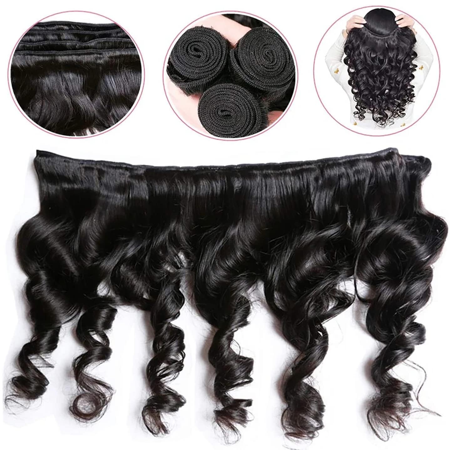 Loose Wave Bundles 12A Brazilian Human Hair Loose Wave 3 Bundles 100% Unprocessed Brazilian Virgin Hair Loose Deep Wave Human Hair 3 Bundles Natural Black Weave Hair Extensions