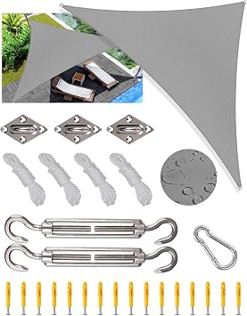 Triangle Sun Shade Sail Waterproof, 3x3x4.3m Garden Sail, PES Awning Canopy 98% UV Block With Rope, Outdoor Patio Party Awning with Install Accessories, Weather Resistant Durable Garden Shade Sail