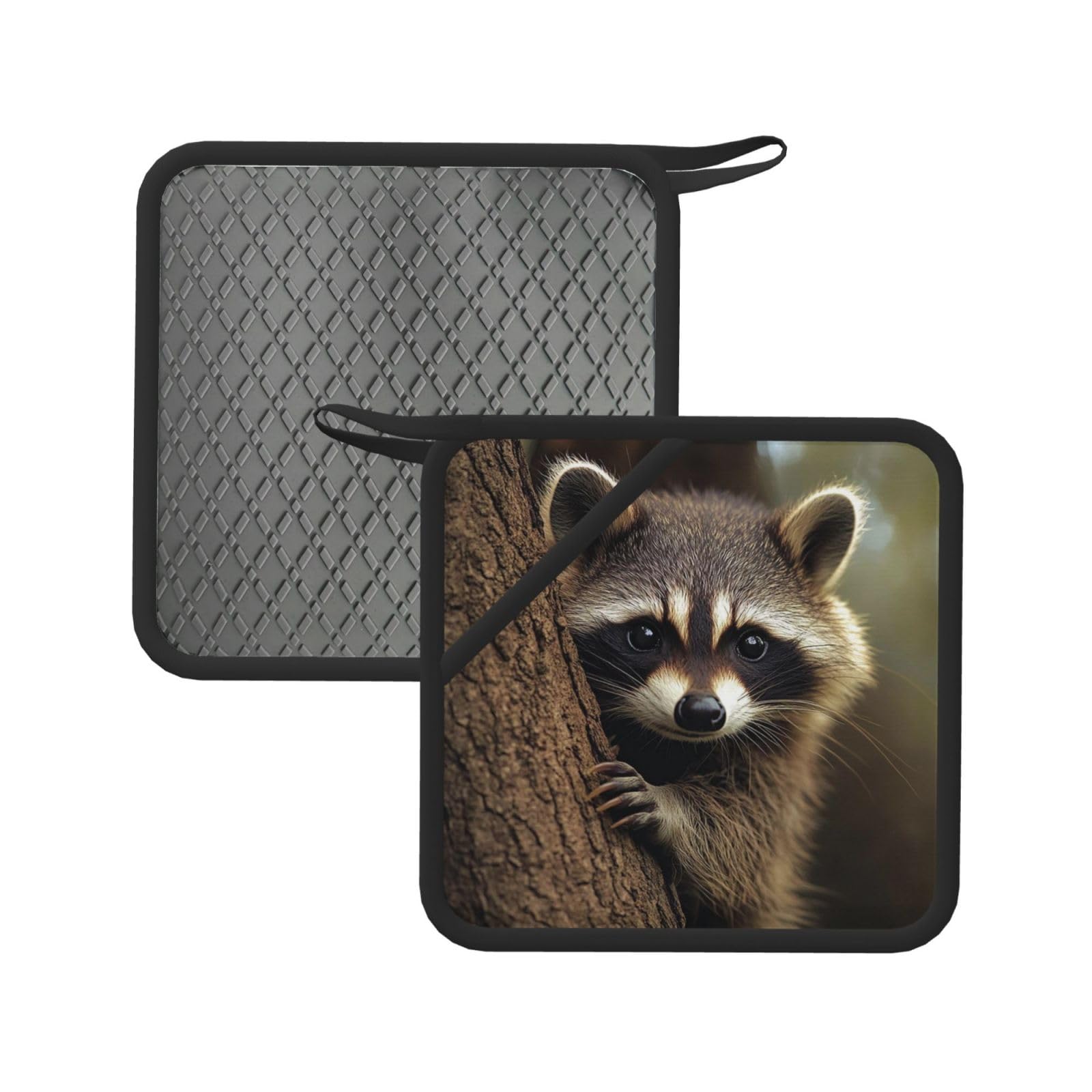 Pot Holders Set of 2 Kitchen Heat Resistant Potholders Raccoon Silicone Aunty-hot Pad Cotton Lining Oven Hot Pads for Cooking Baking BBQ Microwave Kitchen