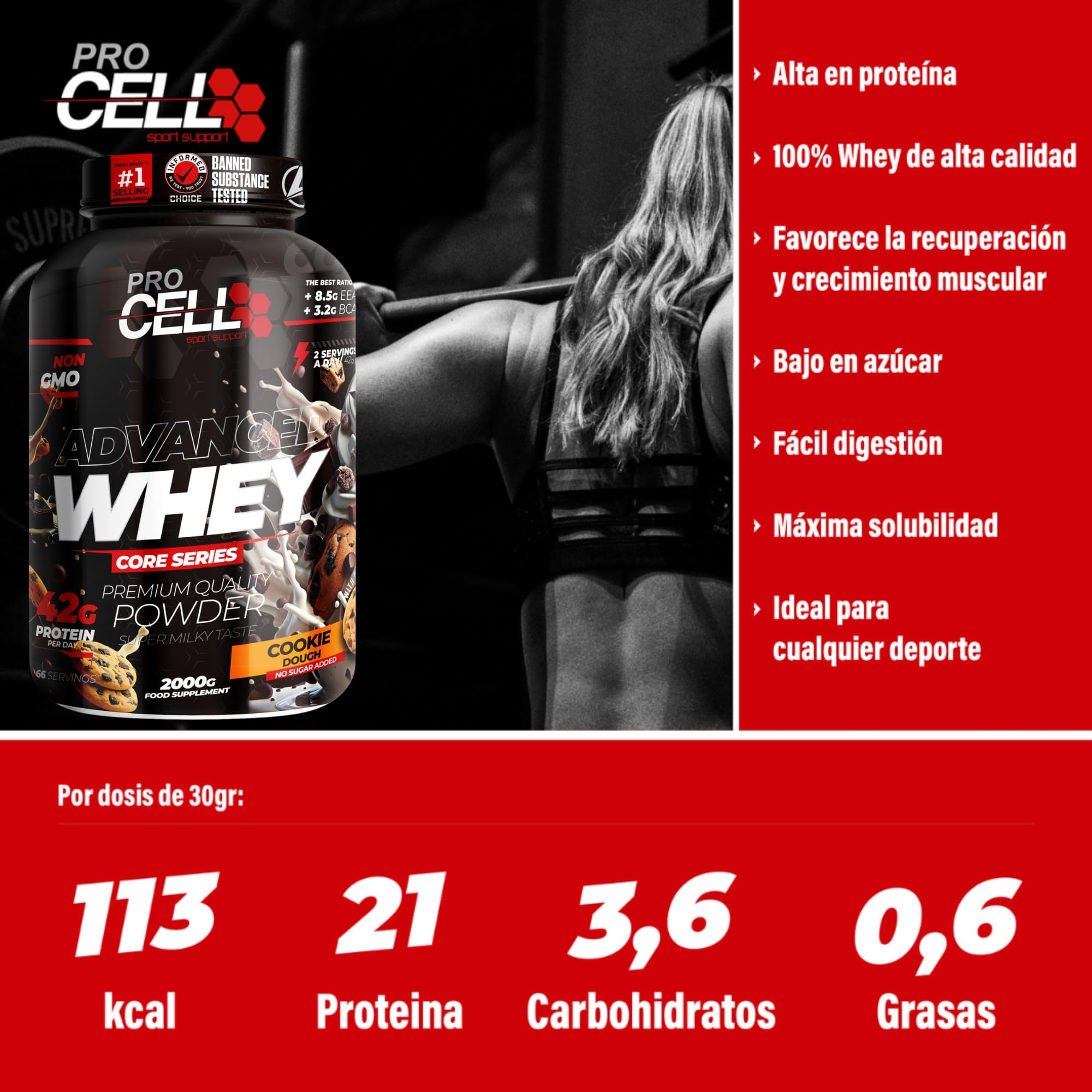 PACK Procell Proteinas Whey Advanced 2Kg (Cookie Dough) + Creatina monohidratada 200Gr + Shaker "REGALO" Gana masa muscular, Fuerza, Resistencia, Tonificacion muscular, Recuperacion deportiva
