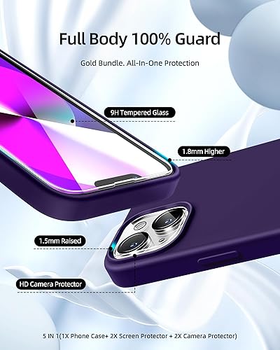 Miniatura 2 de Funda 5 en 1 para iPhone 13 Mini de 5.4 pulgadas, con 2 protectores de pantalla + 2 protectores de lente de cámara, funda protectora delgada de