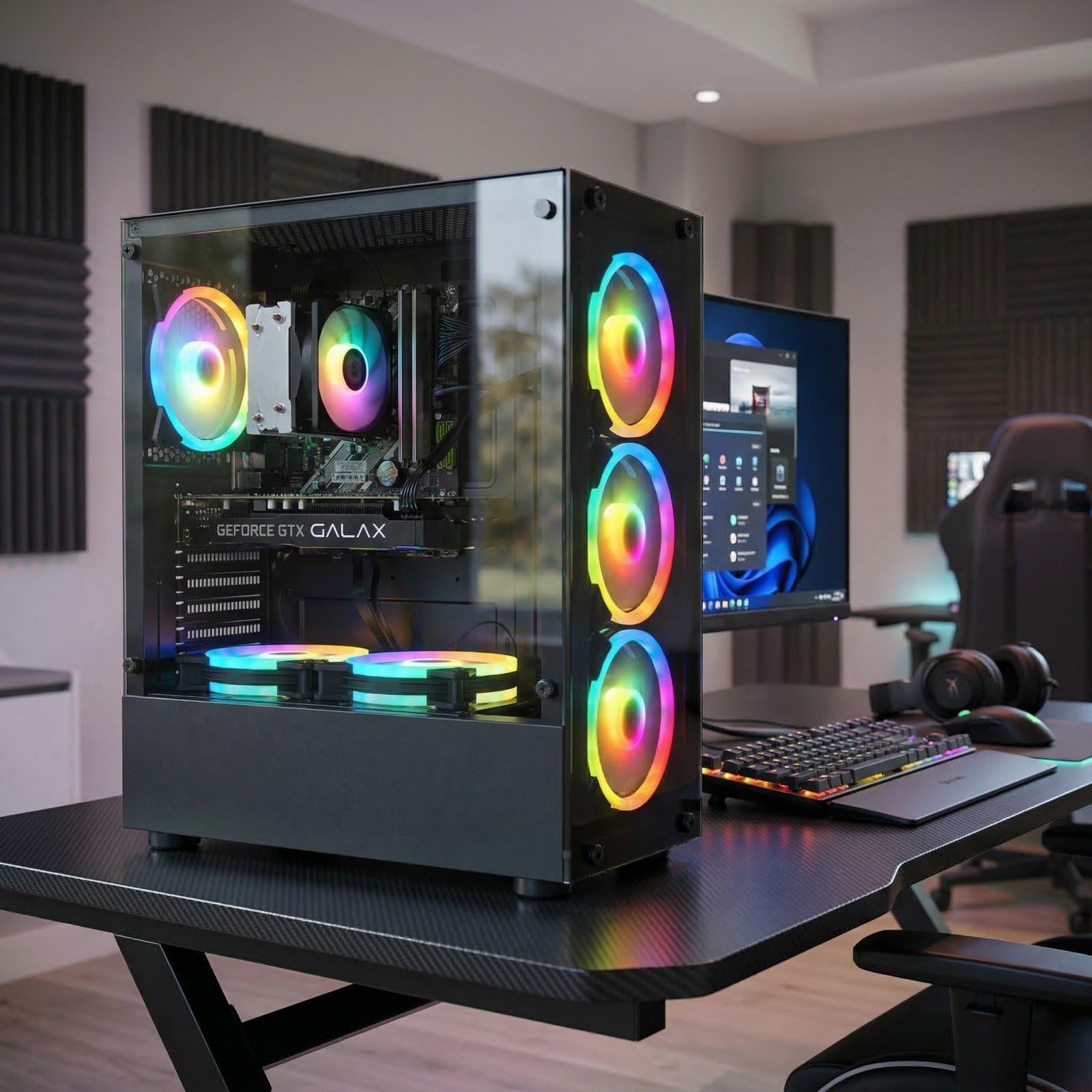 STGsivir PC Gamer Fixe, Ordinateur Gaming, Core i7 up to 3.9 GHz, Geforce GTX 1660 Super 6Go GDDR6, 16Go RAM, 512Go SSD, WiFi6, BT 5.0, Ventilateur RGB x6, Windows11 Pro