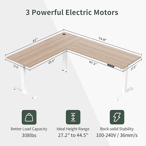 Miniatura 3 de FEZIBO Escritorio eléctrico en forma de L de triple motor, escritorio esquinero de pie ajustable en altura, estación de trabajo de pie de 63