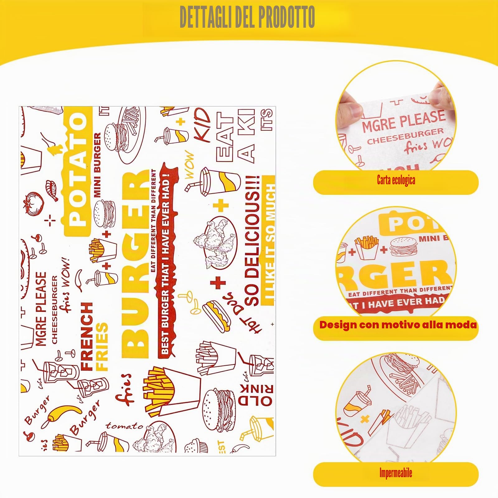 SHUESS 500 fogli di carta da forno effetto giornale, 36 x 26 cm, carta per burro e hamburger, carta per formaggio, carta cerata antiaderente per alimenti, carta per pane stampata per panini e patatine