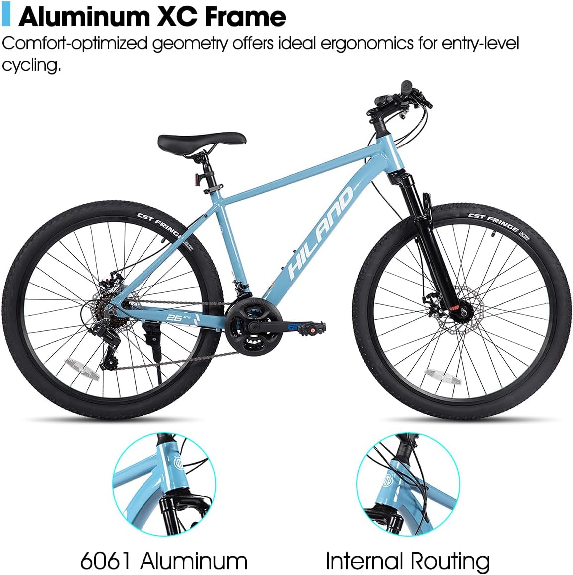 HILAND 26 Inch 27.5 Inch Mens Womens Mountain Bike, 21 Speed Mountain Bicycle with Dual Disc Brake, Front Suspension Fork, High Carbon Steel Frame Urban Commuter Bike for Adults