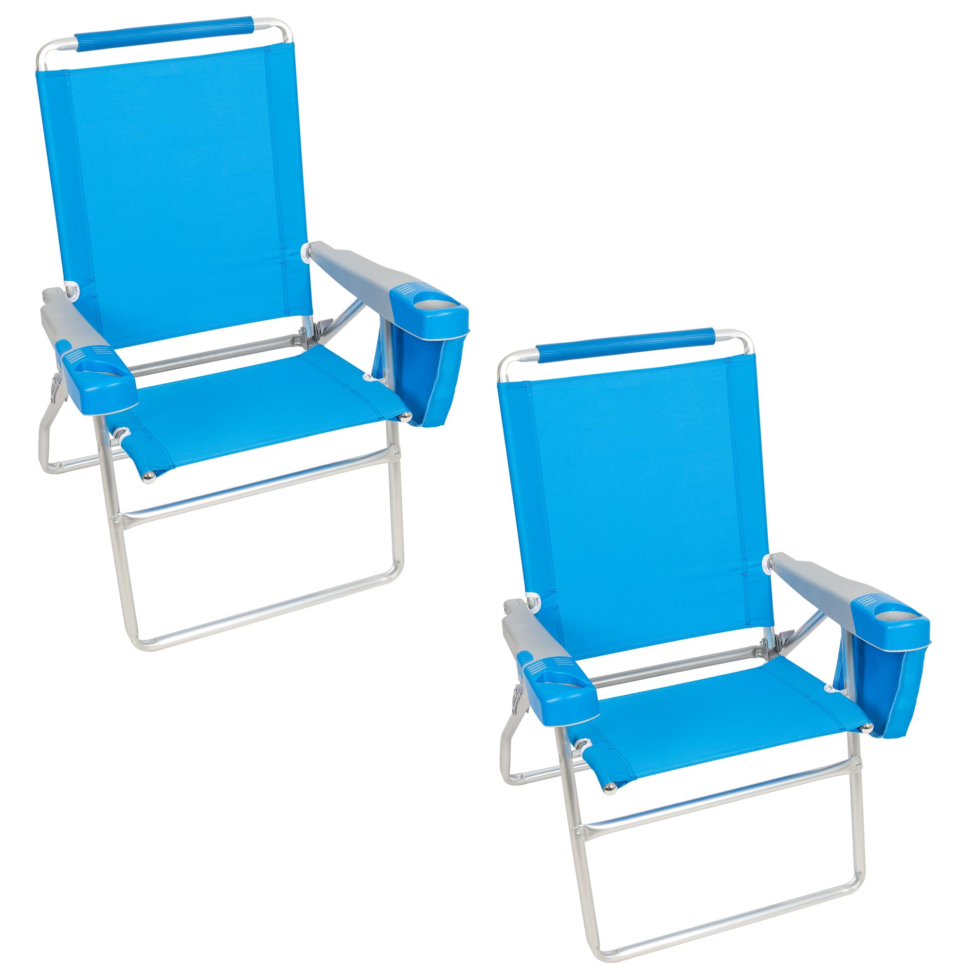 rio beach 2-pack 17" extended height 4-position folding beach chair, bright blue