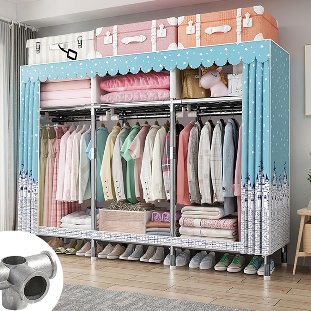 Armario de tela plegable con barras para ropa organizador portátil de hogar