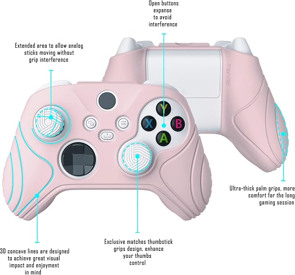eXtremeRate PlayVital Funda de Silicona para Xbox Series X/S - Suave al Tacto, Antideslizante y Resistente, con 2 Tapas para Joysticks, Cubierta Protectora de Goma (Edición Samurai-Rosa Sakura) - 3