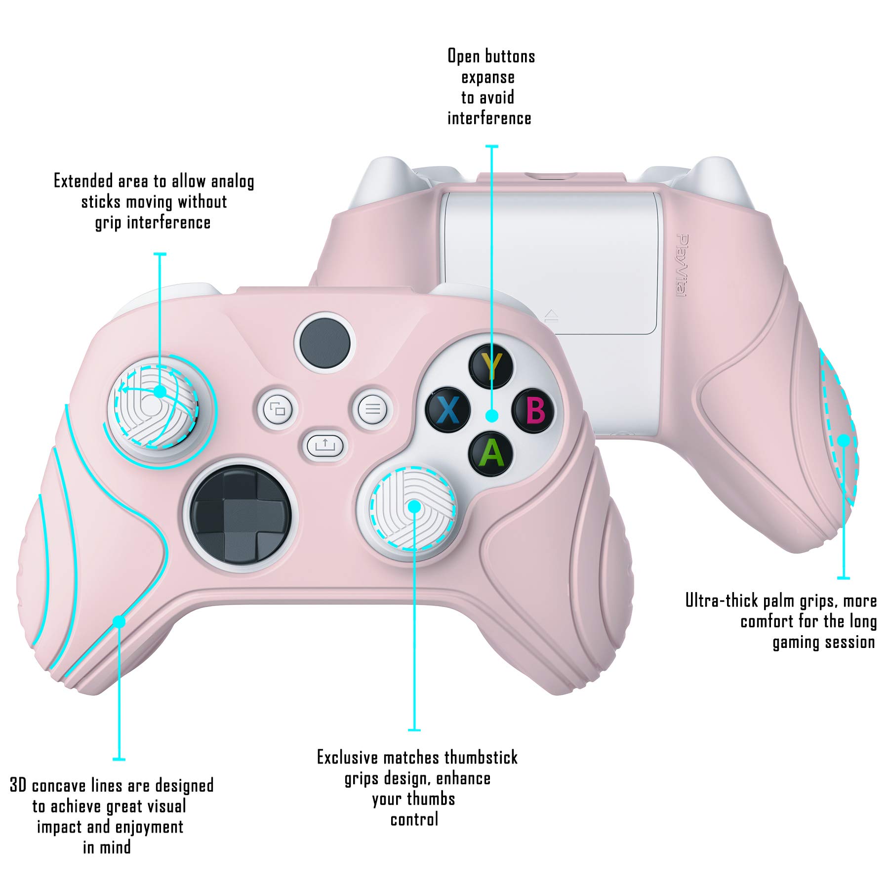 eXtremeRate PlayVital Funda de Silicona para Xbox Series X/S - Suave al Tacto, Antideslizante y Resistente, con 2 Tapas para Joysticks, Cubierta Protectora de Goma (Edición Samurai-Rosa Sakura) — view 3