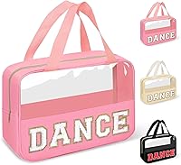 Vista 29 de izuzta Bolsas de maquillaje transparentes con letras de chenilla tipo tote, bolsa de maquillaje preppy con asa, Moda