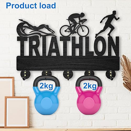 Miniatura 4 de MAYJOYDIY Ganchos de triatlón para colgar en la pared, de madera, para colgar llaves, 5 ganchos de metal de 11.8 x 8 pulgadas, perchero duradero