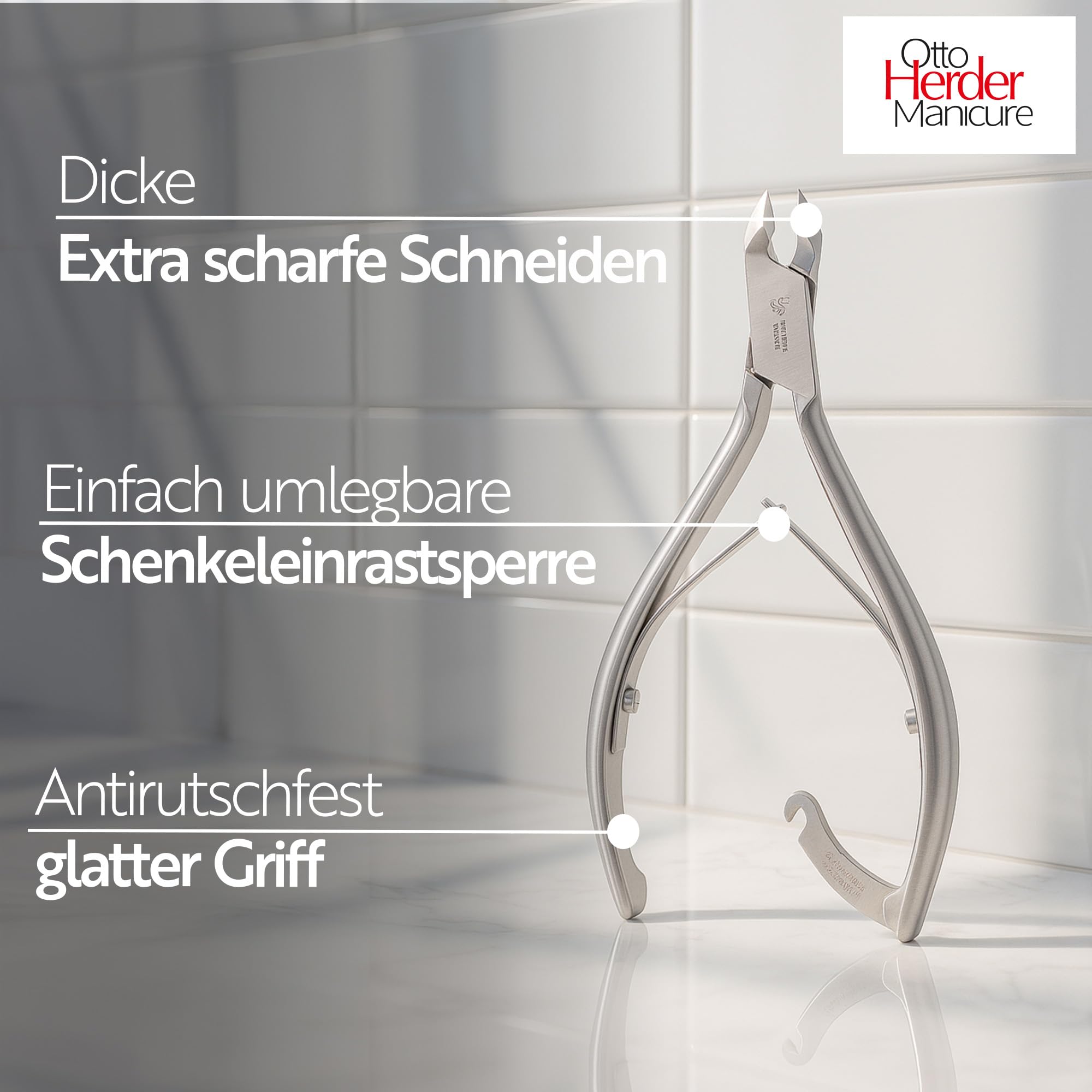 OTTO HERDER - Tagliapesta per unghie dei piedi, strumento per la cura dei piedi, in acciaio inox temprato, superficie di taglio 1,8 cm e doppie molle avvitate, 14cm, Argento