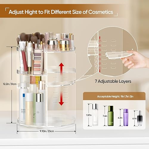 Vista 30 de Awenia Organizador de maquillaje giratorio de 360 grados, almacenamiento ajustable de maquillaje, 7 bandejas de gran capacidad, unidad