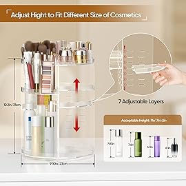 Awenia Makeup Organizer 360-Degree Rotating, Adjustable Makeup Storage, 7 Layers Large Capacity Cosmetic Storage Unit, Fits Different Types of Cosmetics and Accessories, Plus Size