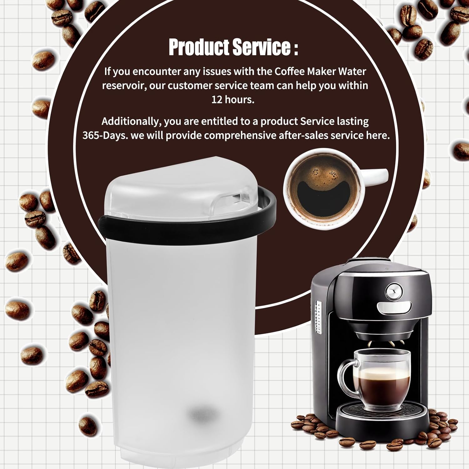 Upgraded Cafe Machine Water reservoir compatible with Keurig K-café single serve coffee latte & cappuccino maker,Coffee Maker Water tank replacement Fits Keurig Special Edition Coffee Machine (Black)