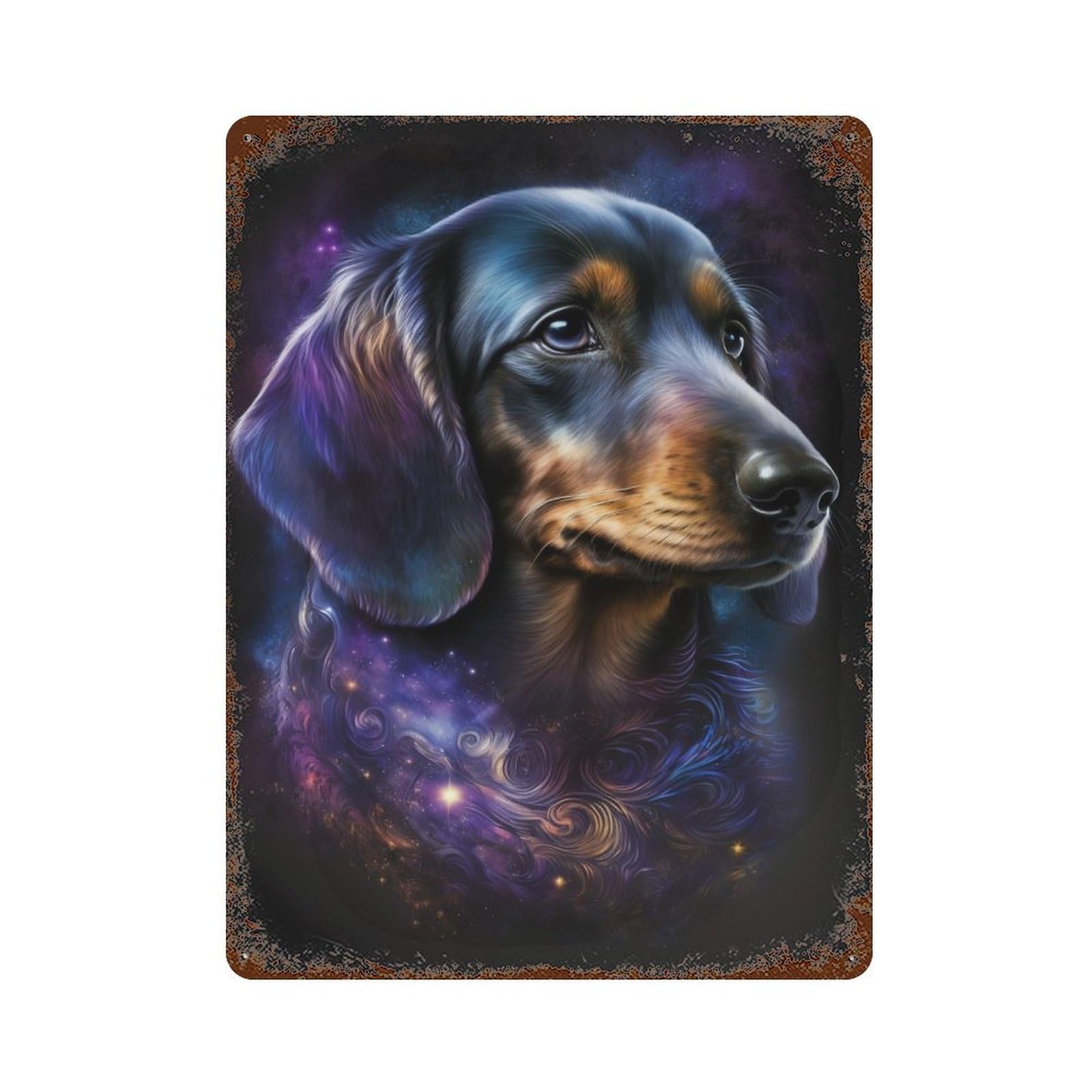 Cosmic Dachshund Art Print-4 Aged Metal Wall Plaque 15.7"x11.8", for Basement, Hobby Room And Garage Decor, Rustic Home Decor