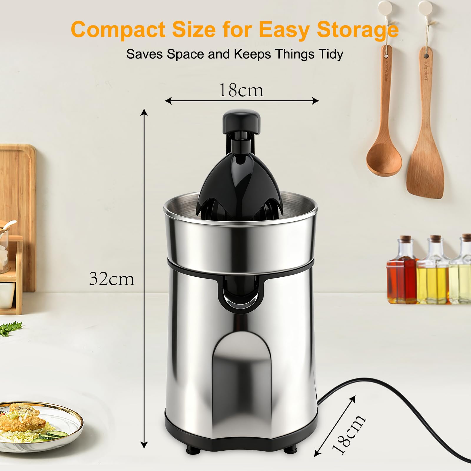 Romon Presse Agrumes Électrique, Presse Electrique Machine a Jus 85W Manuel Petit en Inox 2 Sens Rotation Système Anti-goutte sans BPA pour Oranges Citron Agrumes