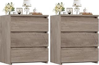 FOTOSOK Nightstand Set of 2 Nightstand with 3 Drawers, Bedside Table Night Stand for Bedroom with Cut-Out Handle, Sofa Side Table 3 Drawer Nightstand for Bedroom, 17.7W*15D*21.7H, Ash Grey