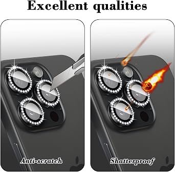 Diamond Camera Lens Protector Compatible for iPhone 12 Pro, Bling 9H Tempered Glass Camera Cover, Automatic Alignment Individual Metal Rings, Glitter Phone Lens Film Stickers
