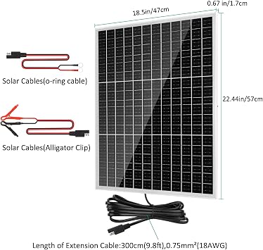 50W 18V Solar Panel with Built-in 12V PWM Controller + SAE Connection Cable 23% High Efficiency Monocrystalline Solar Panel for Roof RV Trailer Camper Marine Home Farm Off-Grid 12BB N-Type Solar Cells