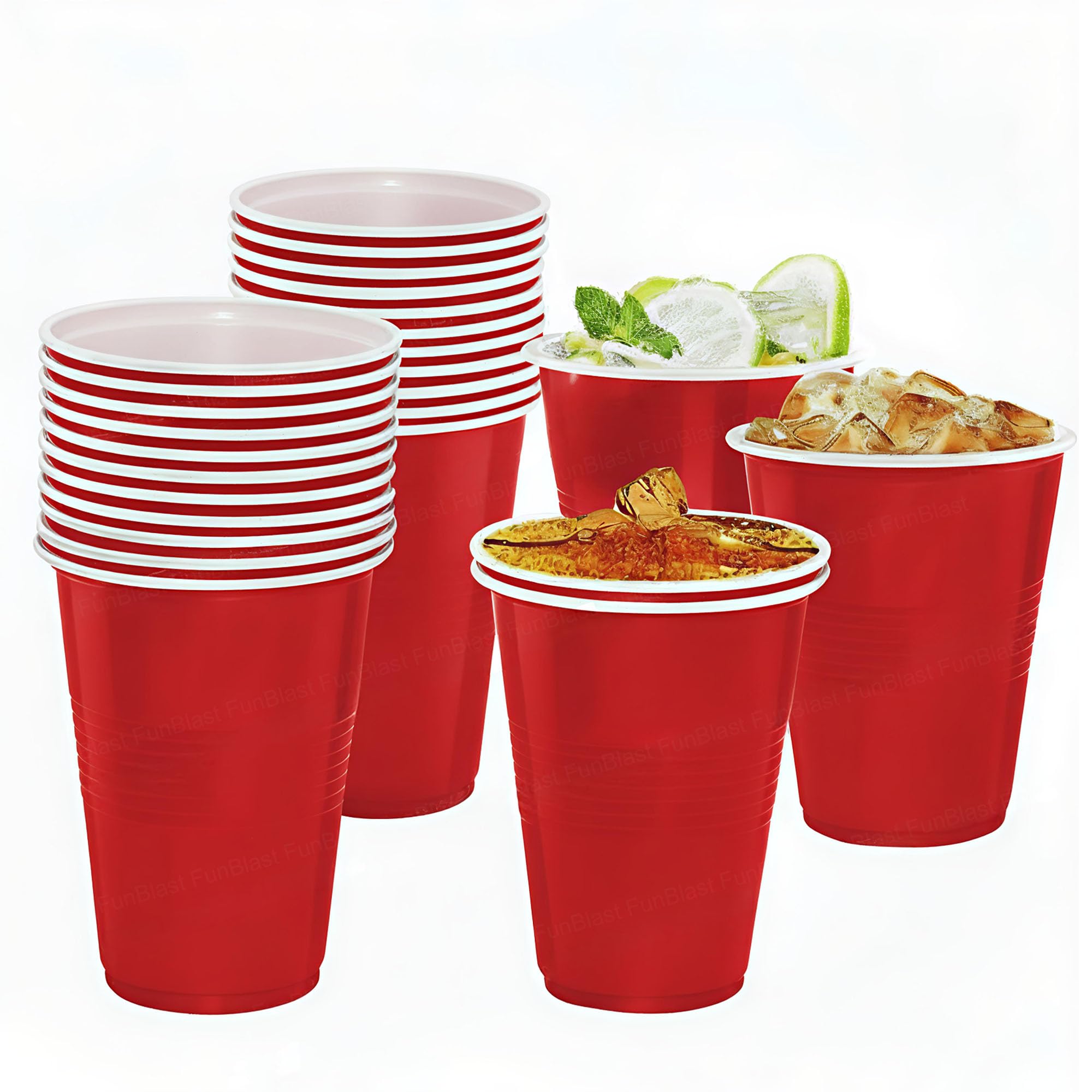FunBlast Party Drinking Glasses – 20 Pcs | 500 ML Reusable Beer Pong & Cocktail Cups | Leakproof, Strong & Durable Plastic Glass Set for Parties, Events & Celebrations (Red)