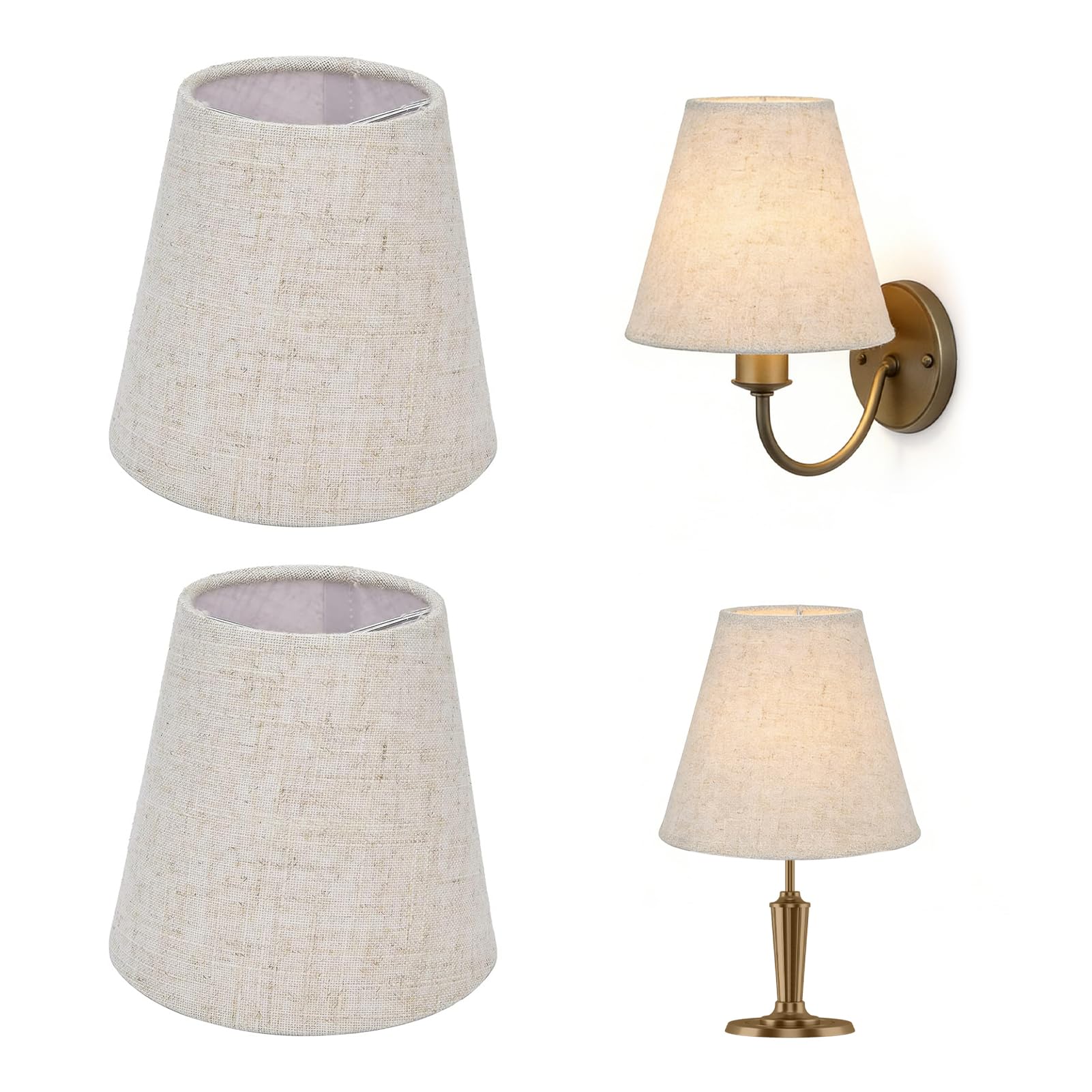 2 pcs Lamp Shade for Table Lamp,Small Fabric Lampshade for E14 Bulbs Nordic Style Lampshade Chandelier Lighting Accessories for Floor Light Home Decoration (Dark_Beige)