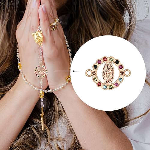 Miniatura 4 de 36 piezas de esmalte religioso San Benito Virgencita de Guadalupe encanto de diamantes de imitación eslabones conector aleación colgante para