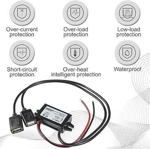 Miniatura 3 de HQRP Convertidor reductor DC-DC de 1224 V a 5 V 3 A 15 W con 2 conectores USB-A hembra Adaptador de fuente de alimentación compatible con panel
