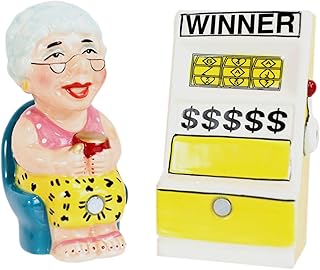 Ebros Gift Casino Jackpot Winner Slot Machine And Grandma Gambling Queen Salt And Pepper Shakers Ceramic Magnetic Figurine Set Kitchen Dining Table Accent