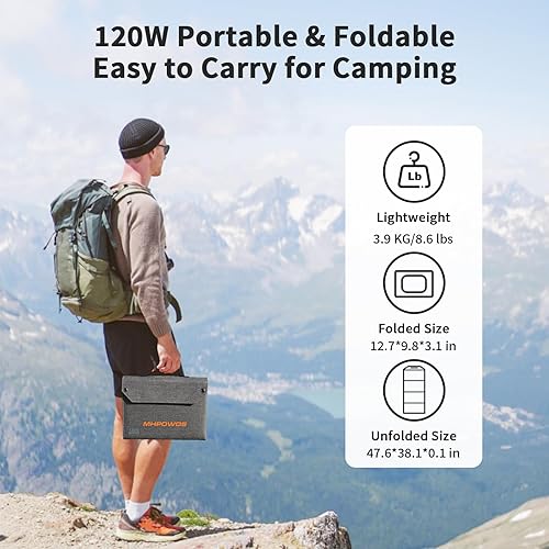 Miniatura 4 de Panel solar plegable de 120 W, cargador portátil de alta eficiencia con salidas USB-C2 x USB-ACC, ETFE monocristalino IP65 impermeable para