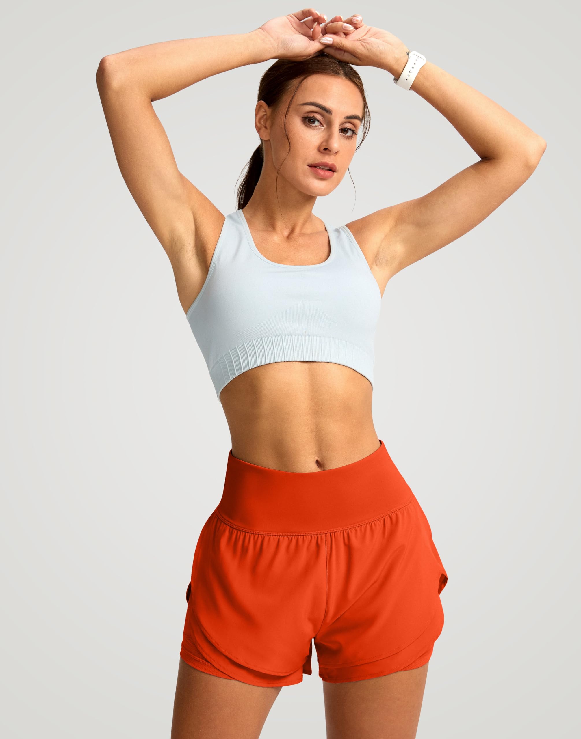 SANTINY Short de course 2 en 1 pour femme avec poches, taille haute 7,6 cm, doublure