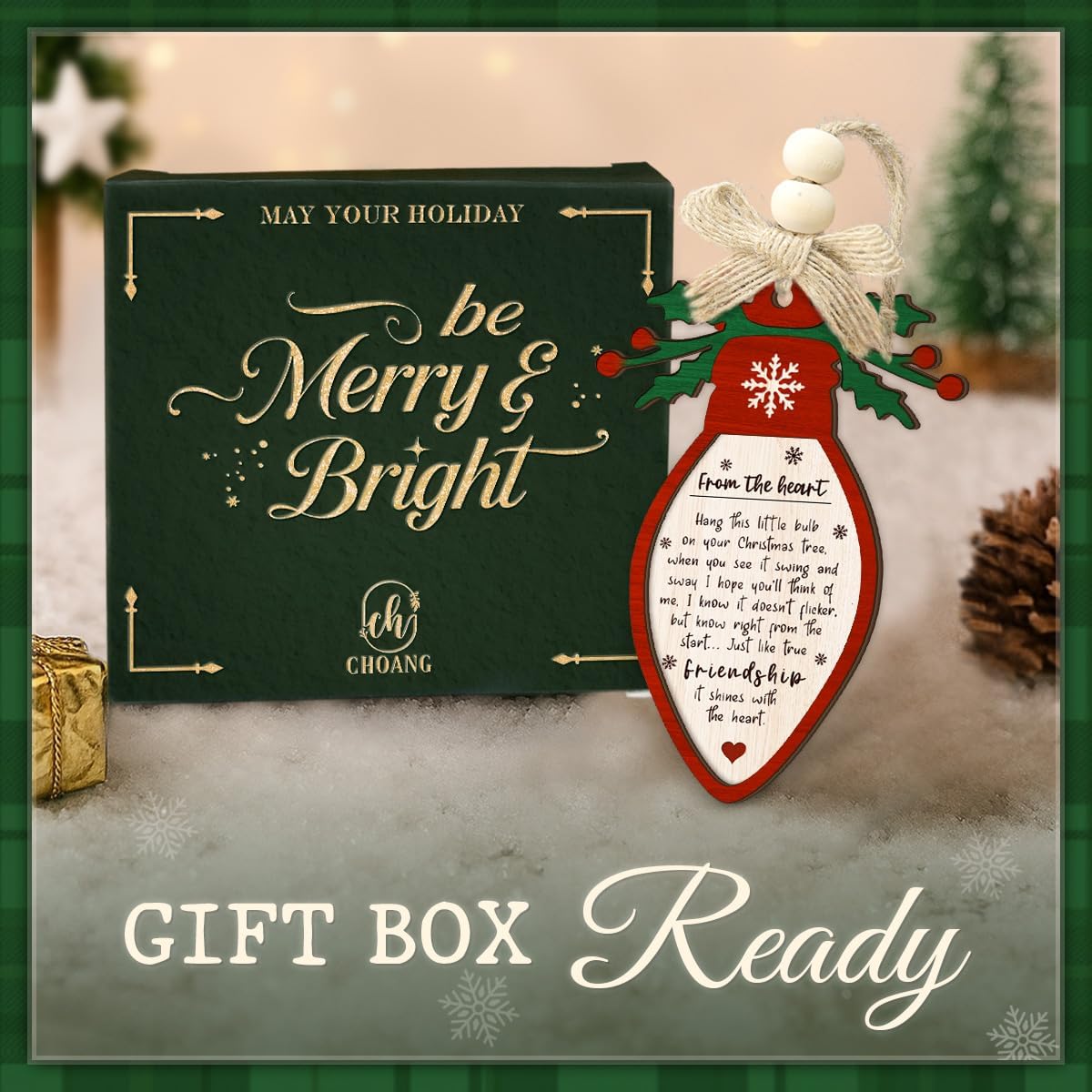 Friendship Bulb Christmas Ornament - Holiday Light Bulb Shaped Ornaments with Thank You Message, 2 Layer Wood - Sentimental Gift for Friend, Besties, Long Distance Keepsake for Women & Men - Image 6