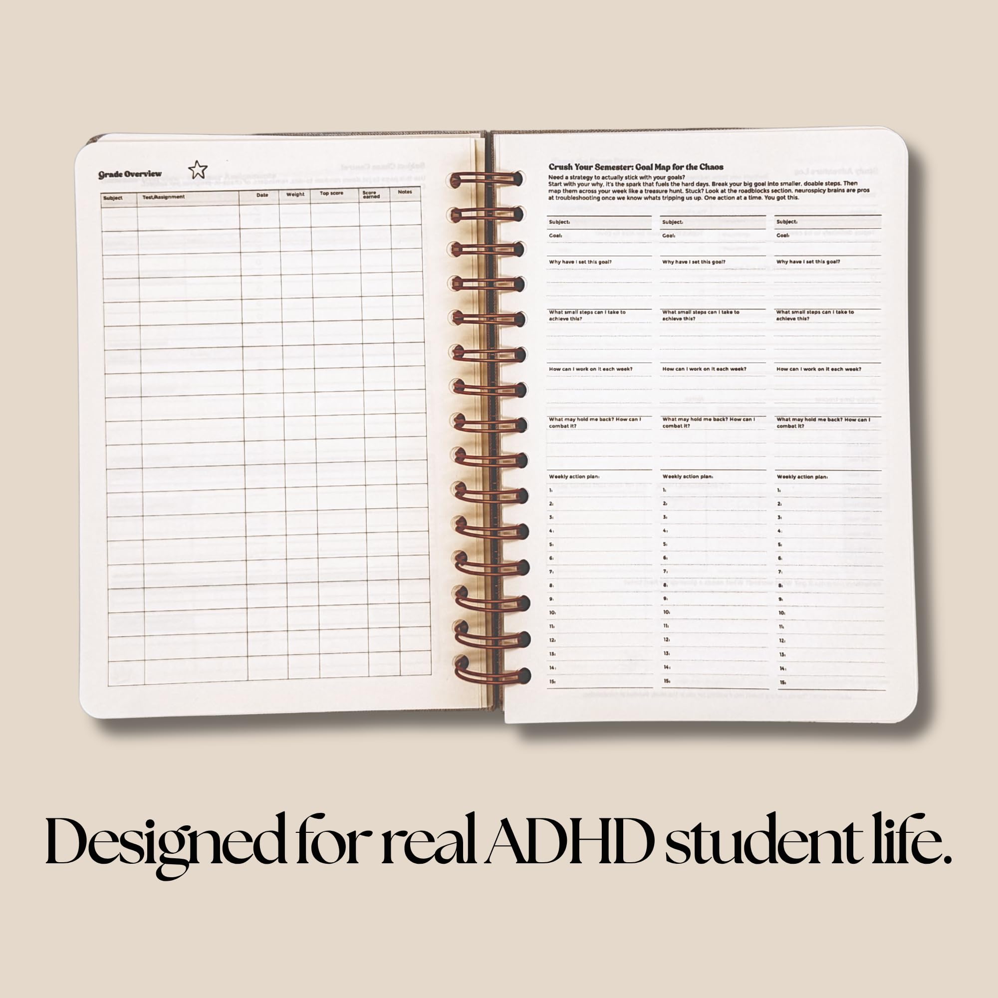 ADHD Student Planner e sistema di studio | Planner accademico non datato per adolescenti e studenti universitari | Funzione esecutiva, strumenti di studio, adesivi e supporto per la salute mentale