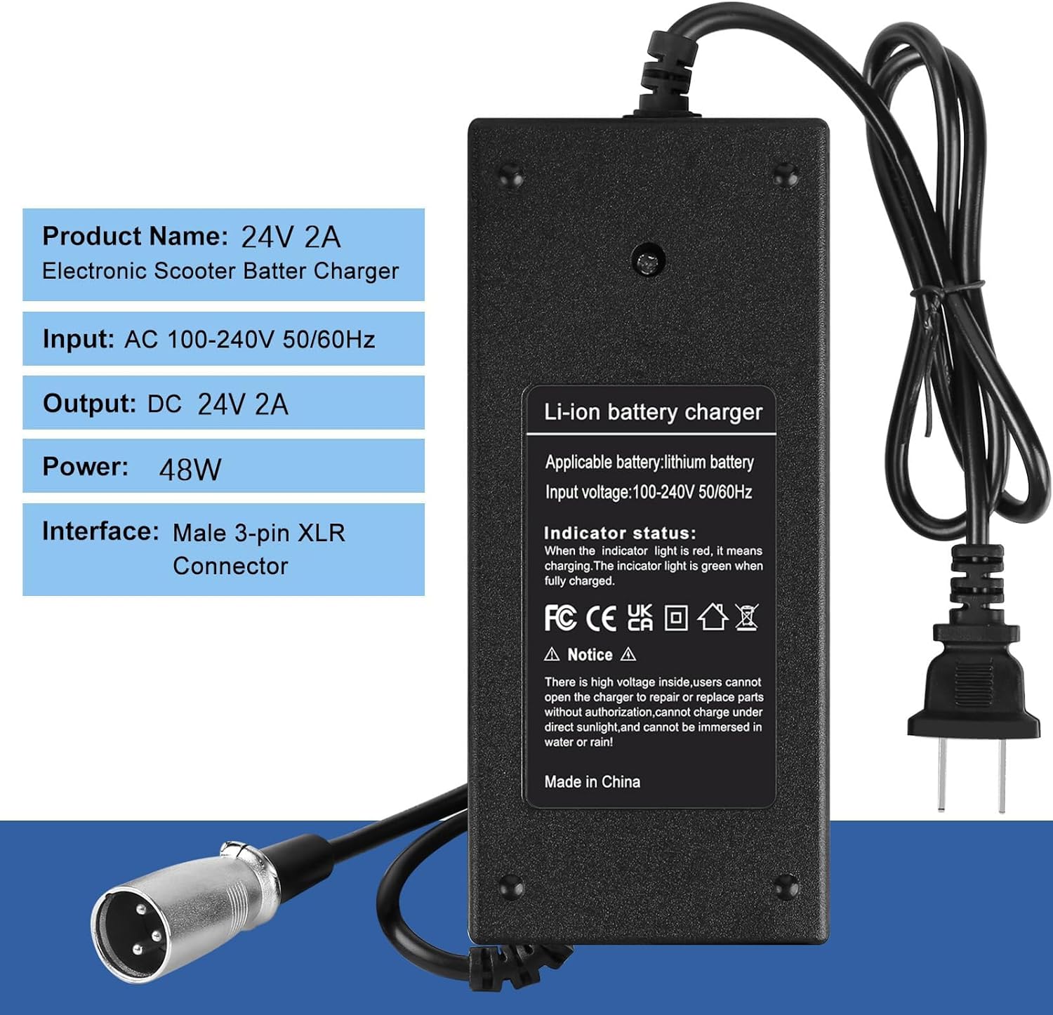 24V(Max 29.4V) 2A 3-Pin Male XLR Charger for Electric Scooter Pride Mobility, Drive Medical,GoGo Mobility Scooter, Go-Go Elite Traveller, Plus HD US, Ezip Mountain Trailz, Jazzy Power Chair,Shoprider