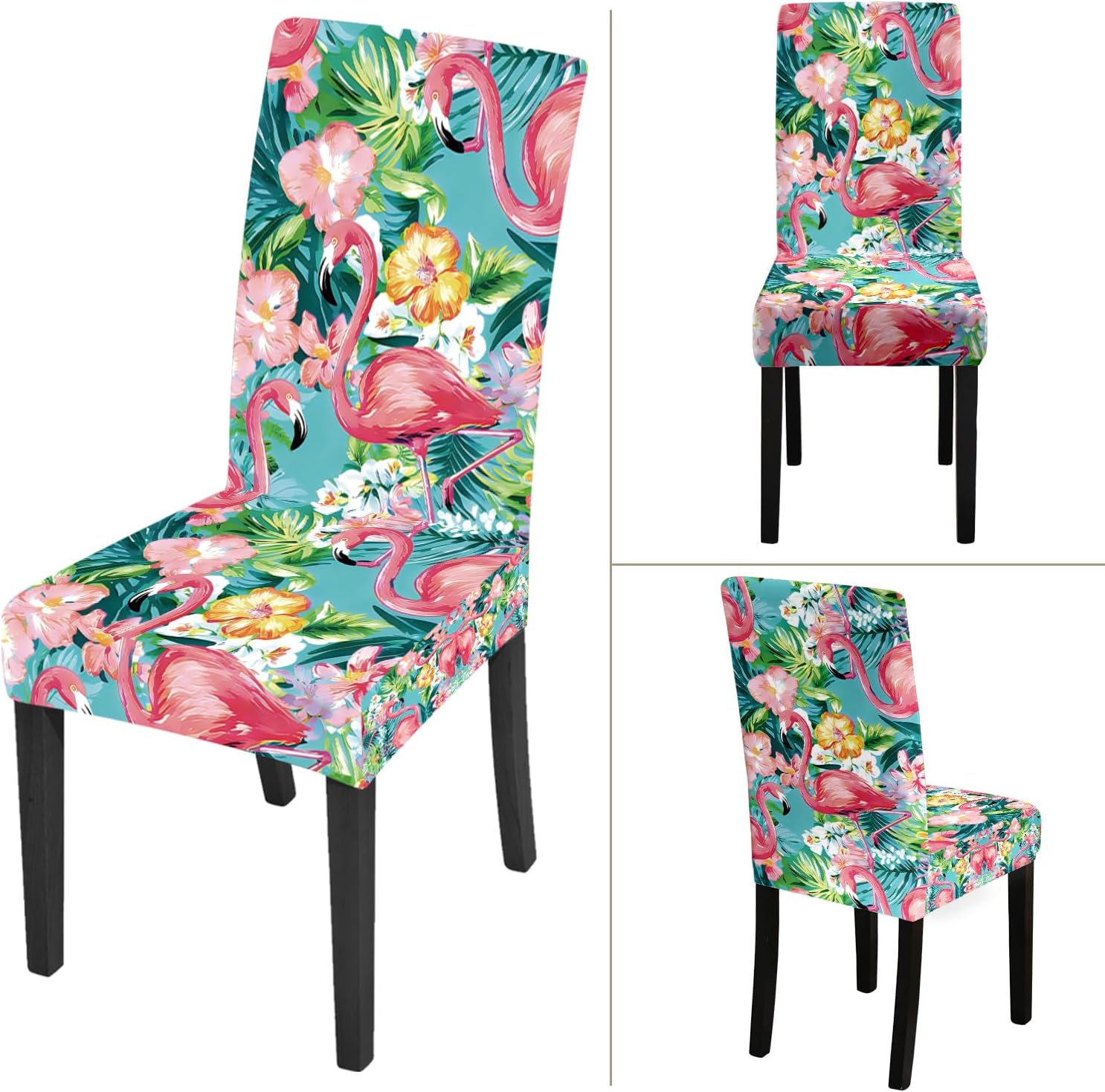 Flamingos Chair Covers Set of 4,Stretchable Kitchen Dining Room Chair Covers Decorations Removable Washable Dining Chair Slipcovers Chair Protectors for Dining Room & Kitchen