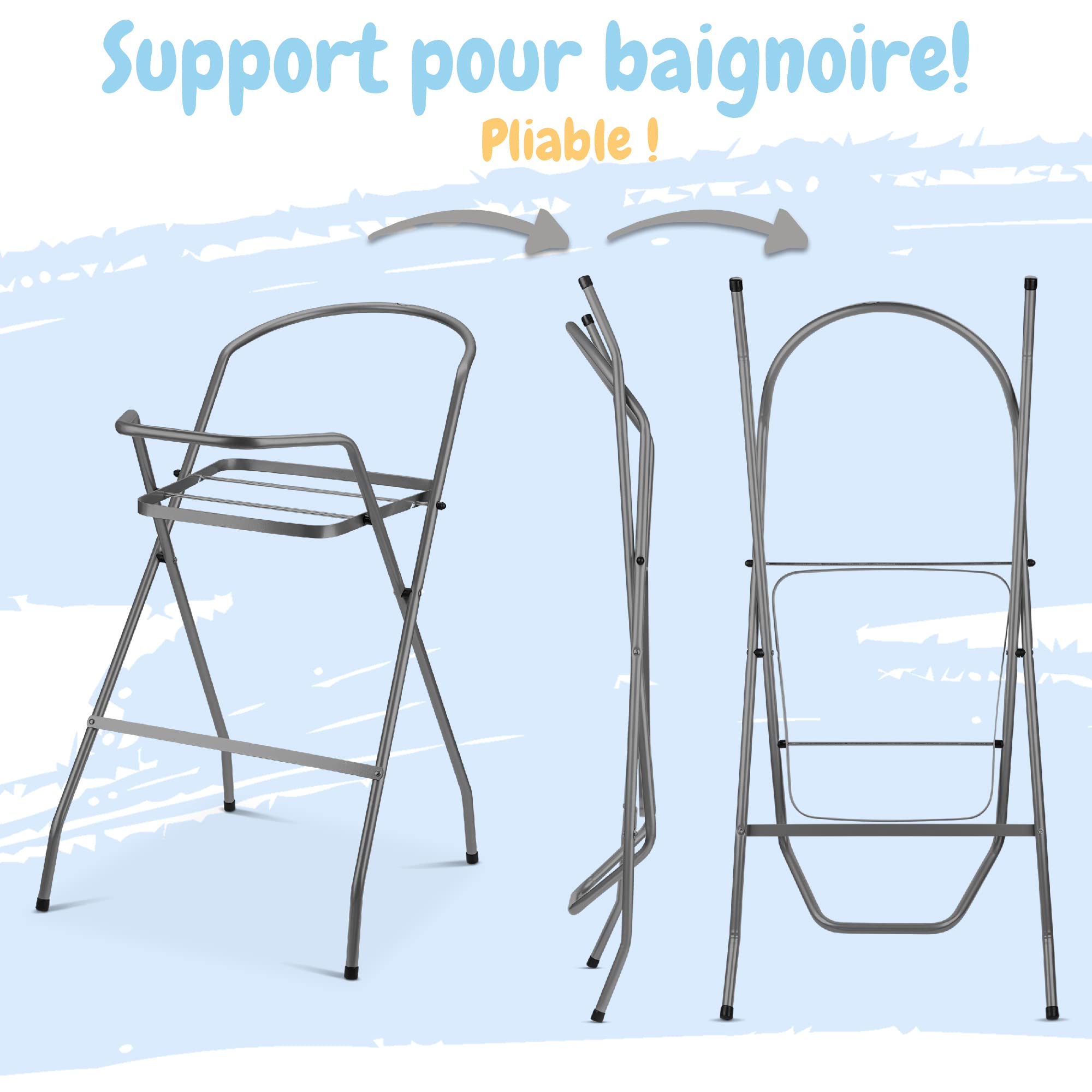Lot de 4 baignoires pour bébé, siège de bain, bonde et structure certifiées TÜV Rheinland