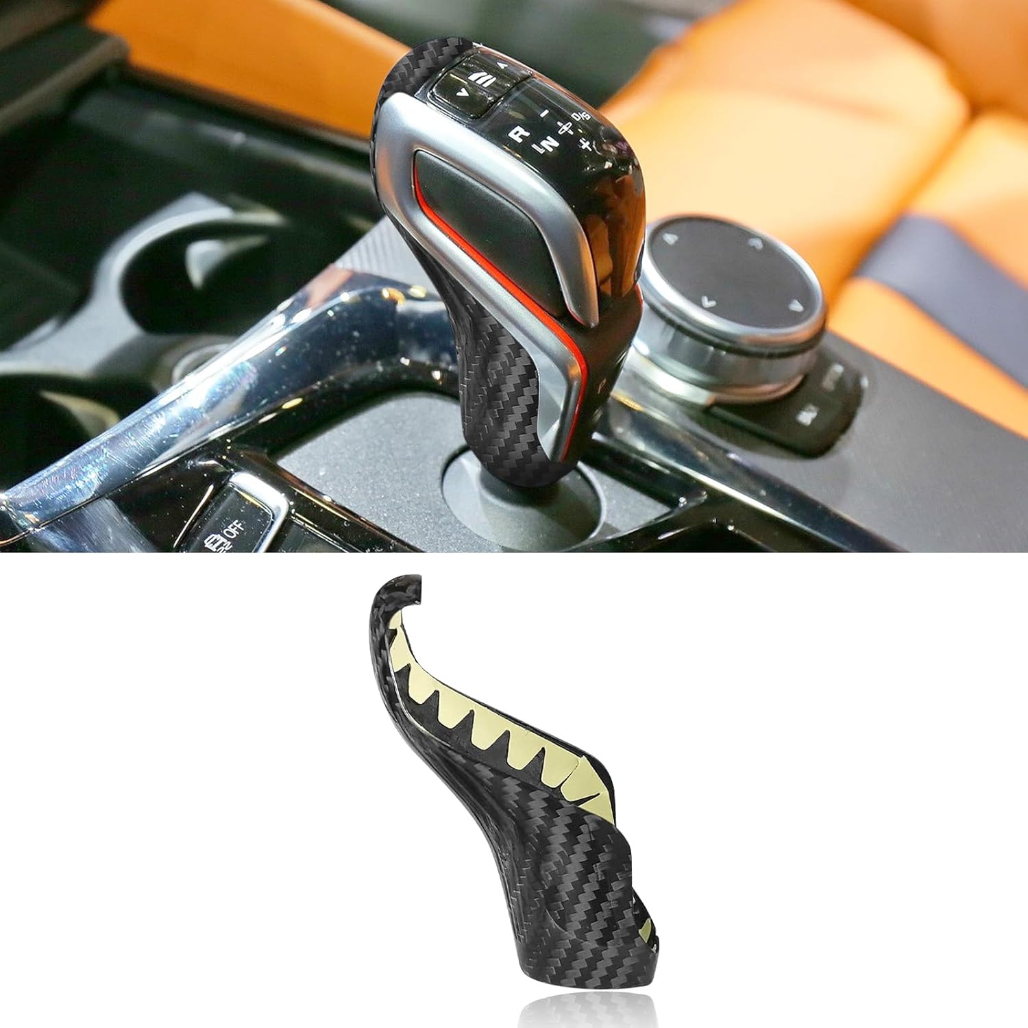 Compatible wth Carbon Fiber Gear Shift Knob Back Cover Automotive Shift Lever Modified Decoration for BMW M5 X3M X4M 2018-2024 (Black)